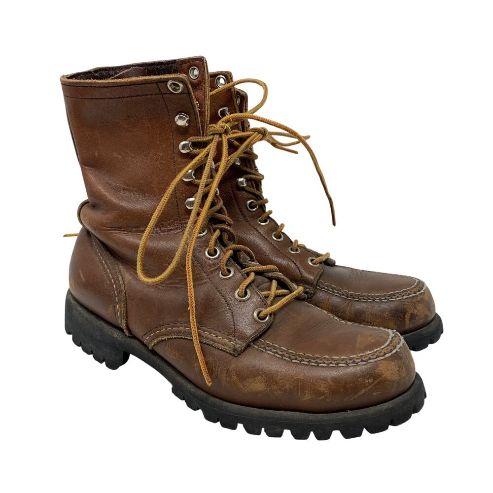 Red Wing 8" Moc Toe Work Boots Brown Leather Lug Sole Men's Sz 6 Womens Sz 7.5
